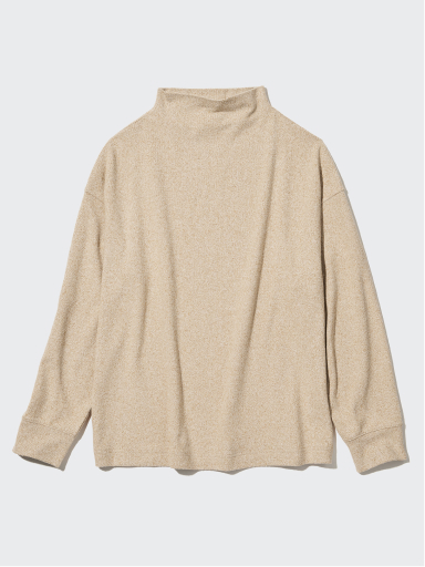 ソフトニットフリースモックネックT